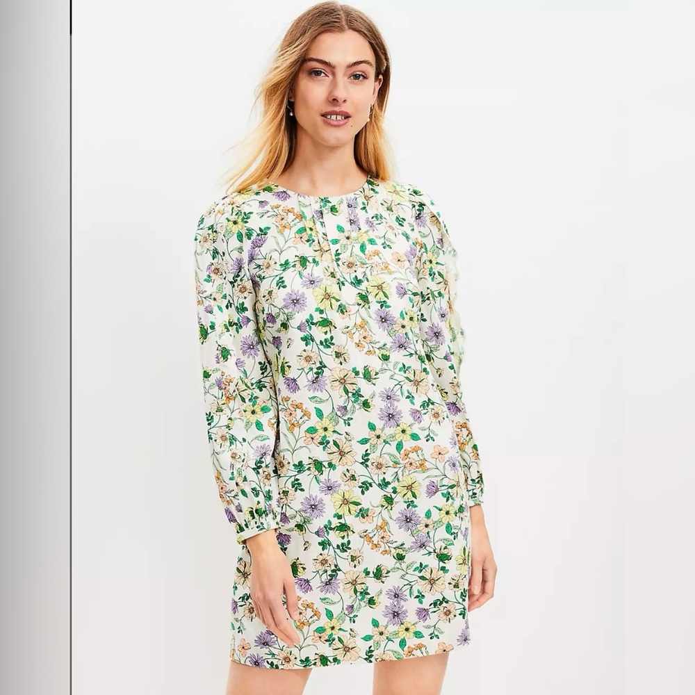 LOFT - Multicolor Floral Long Sleeve Dress (8)